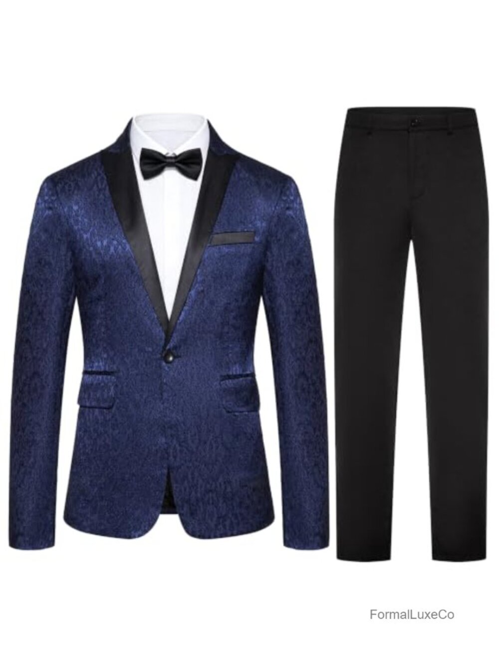 Men's Jacquard Tuxedo Jacket & Pants Set Formal Dress Suit
